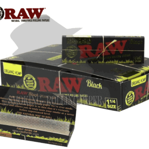 Cartine RAW Medium 1¼ Organic Hemp Black Corte Nero – Scatola da 24 Libretti