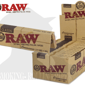 Cartine RAW Medium 1¼ Classic Connoisseur con Filtri in Carta – Scatola da 24 Libretti