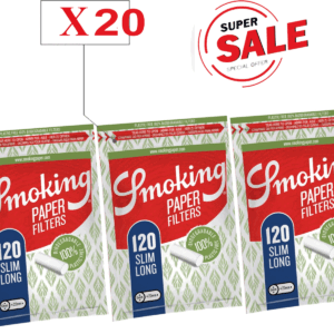 Smoking Filtri Paper Slim Lunghi in Carta 6 x 22mm – 20 Bustine da 120 Filtri